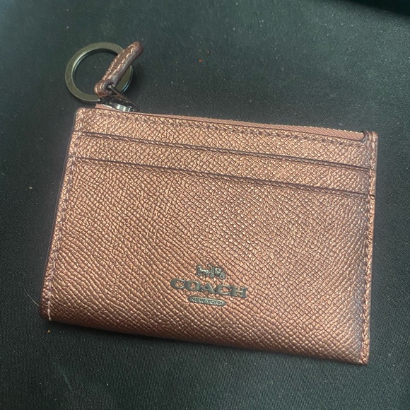 Coach Mini Skinny Id Case Rose Gold Key Chain Wallet Compact Coin Purse NWT - Picture 2 of 4